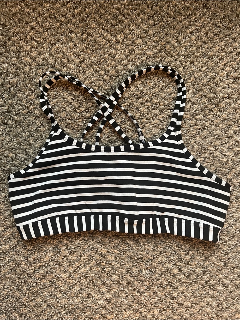 Athleta Black & White Striped Sports Bra - Size Medium